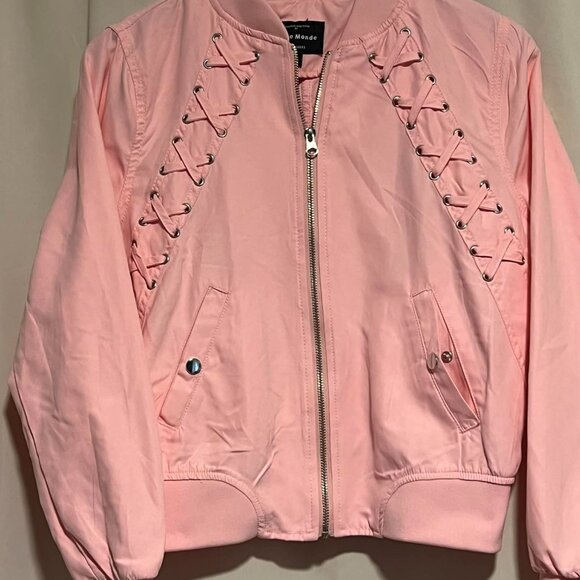 Haute Monde Jackets & Blazers - Haute Monde Lightweight Jacket Pink Fill Zip Lace Detail Size S